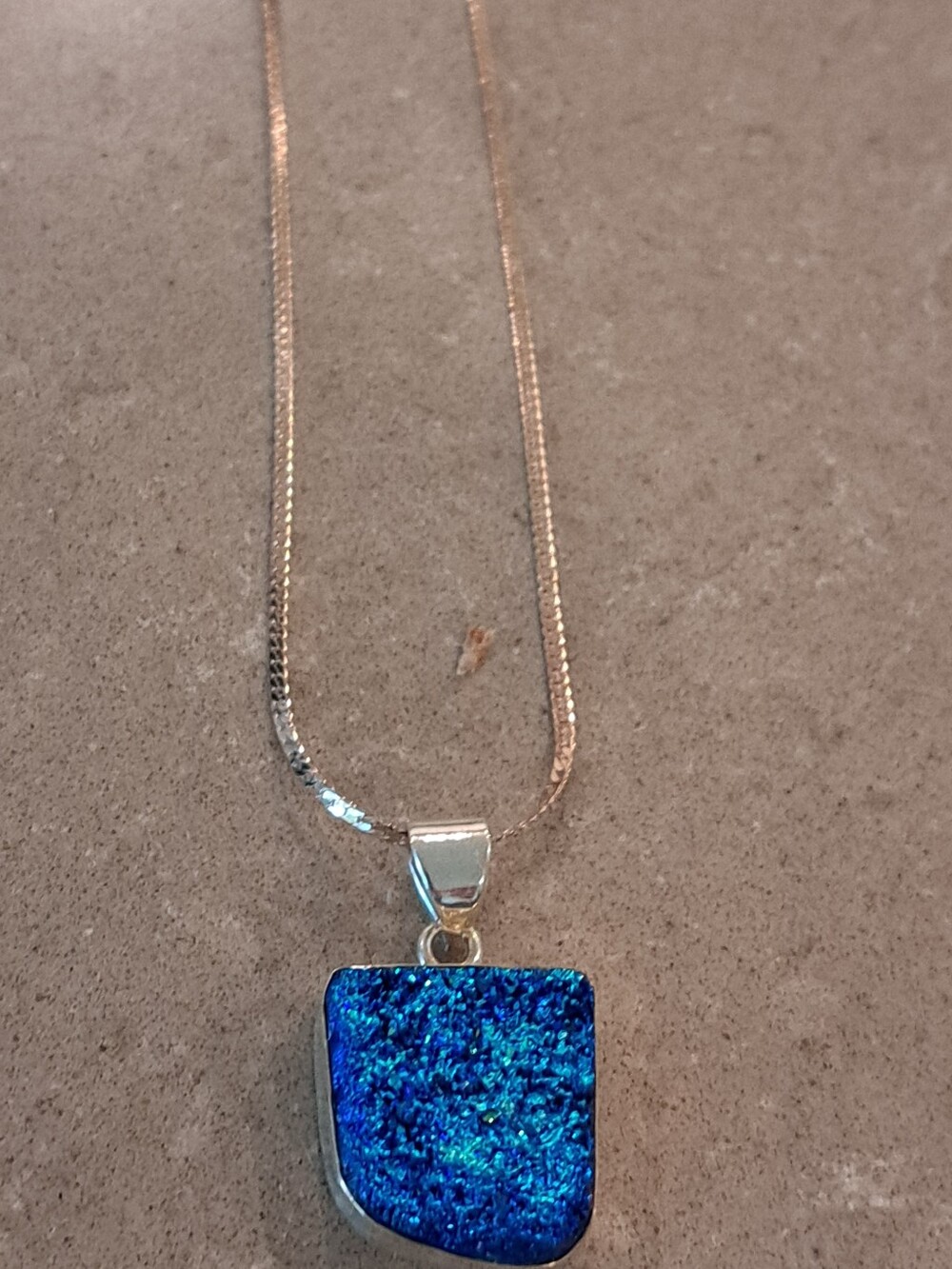 Blue Druzy Pendant Necklace - Women's Gold Tone Stainlesss Steel Chain